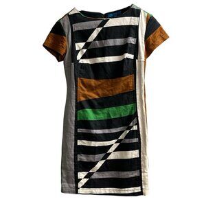Derek Lam For Design Nation Dress 4 Color Block Linen‎ Blend Shift Office Preppy